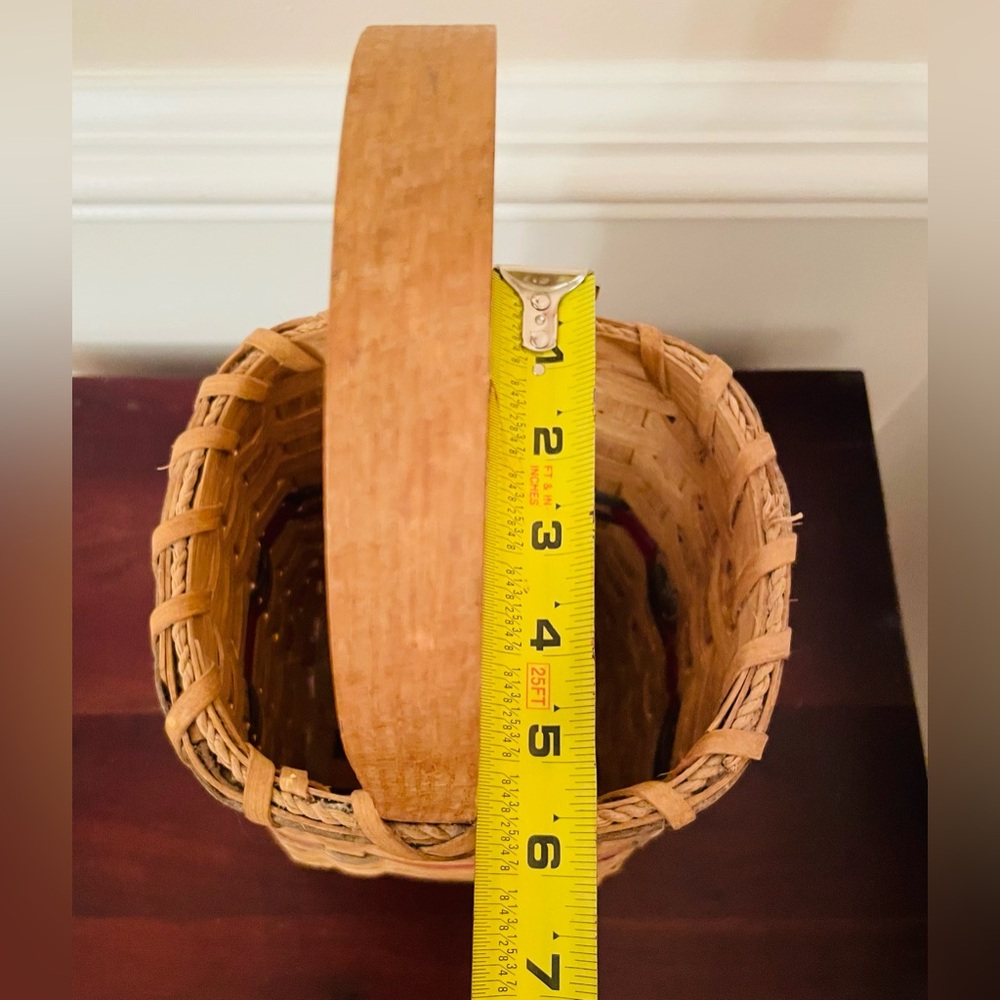 Vintage Primitive Wood Gathering Basket With Handle Handwoven Splint Basket - Picture 11 of 13